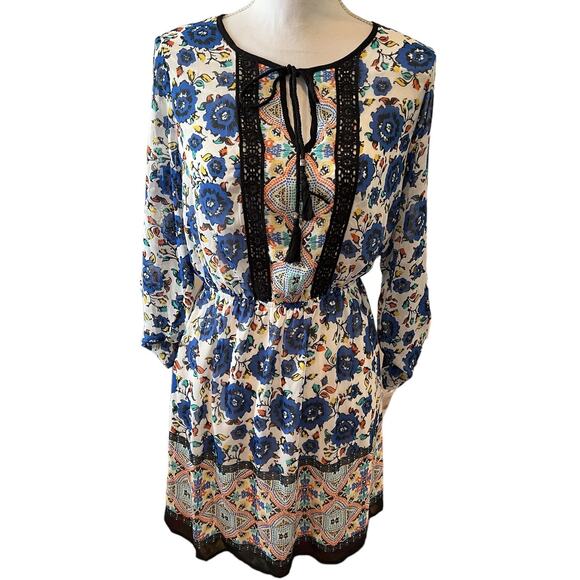 DR2 Daniel Rainn Blue Floral Print Long Sleeve Dress M - Picture 1 of 7